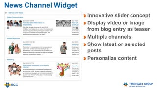 People Birthday Widget
Displays today’s birthdays
Birthday is entered optionally by
employees
Requires profile extension
 