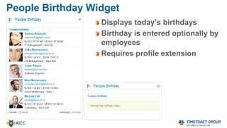 Preferences Widget / Active Personalization
XCC preferences widget allows
users to update their preferences
for XCC, i.e. their preferences for
the home- & landing pages
XCC pages reload after
preferences have been set to
immediately display changed
preferences
XCC web masters determine
which preferences users can set
 