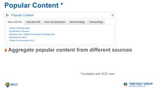 Static Blog Content Widget
Display original blog entry in
full
Can be used to generate HTML
based buttons or any other
content
Ideal for visual highlights and
videos
 