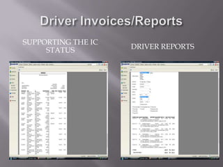 Driver Invoices/ReportsSupporting the Ic StatusDriver Reports