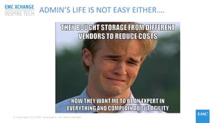 © Copyright 2015 EMC Corporation. All rights reserved© Copyright 2015 EMC Corporation. All rights reserved
ADMIN’S LIFE IS NOT EASY EITHER….
 