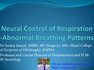 Dr Sanjoy Sanyal, MBBS, MS (Surgery), MSc (Royal College
of Surgeons of Edinburgh), ADPHA
Professor and Course Director of Neuroscience and FCM-
III Neurology
It’s as natural as breathing.
Well, maybe not!
 
