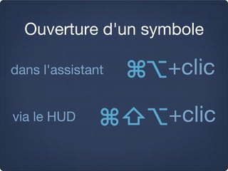 Ouverture d'un symbole

dans l'assistant   +clic

via le HUD         +clic
 