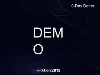 37
0-Day Demo
DEM
OIf time permits we’ll learn briefly how to write the 0-Day MIPS
Exploit later!
 