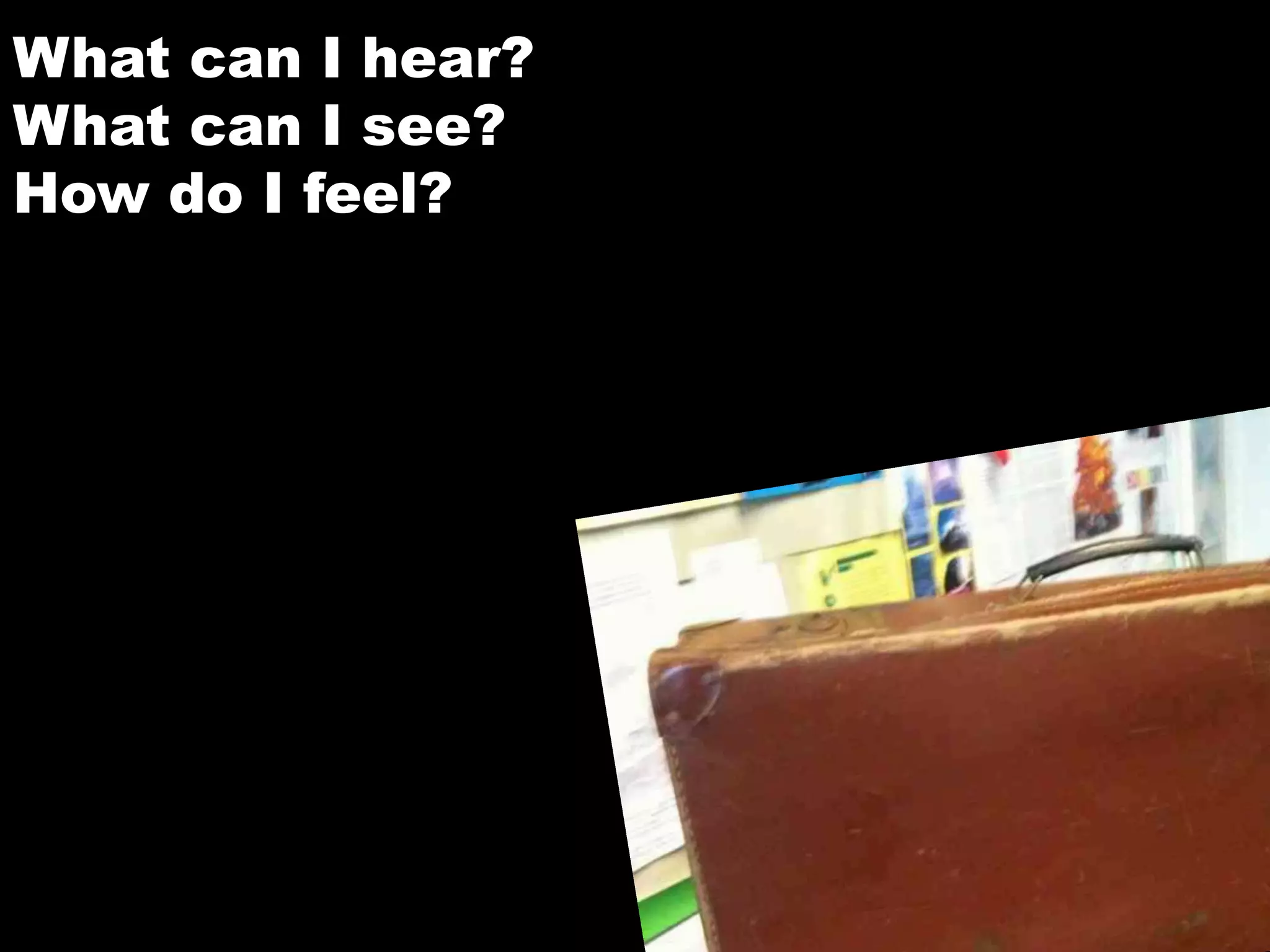 What can I hear?What can I see?How do I feel?