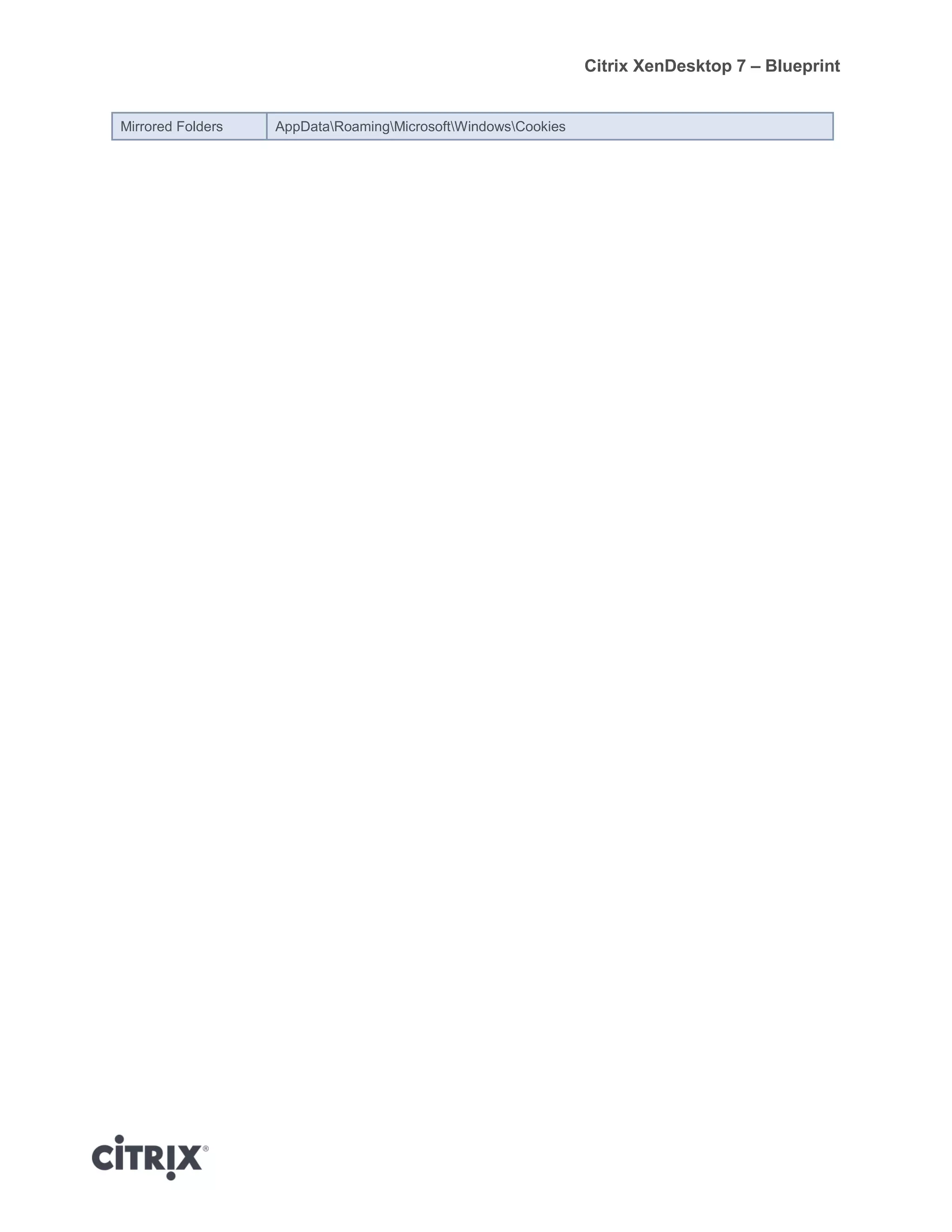 Citrix XenDesktop 7 – Blueprint
Mirrored Folders AppDataRoamingMicrosoftWindowsCookies
 