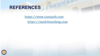 REFERENCES
https://www.cuemath.com
https://math4teaching.com
 