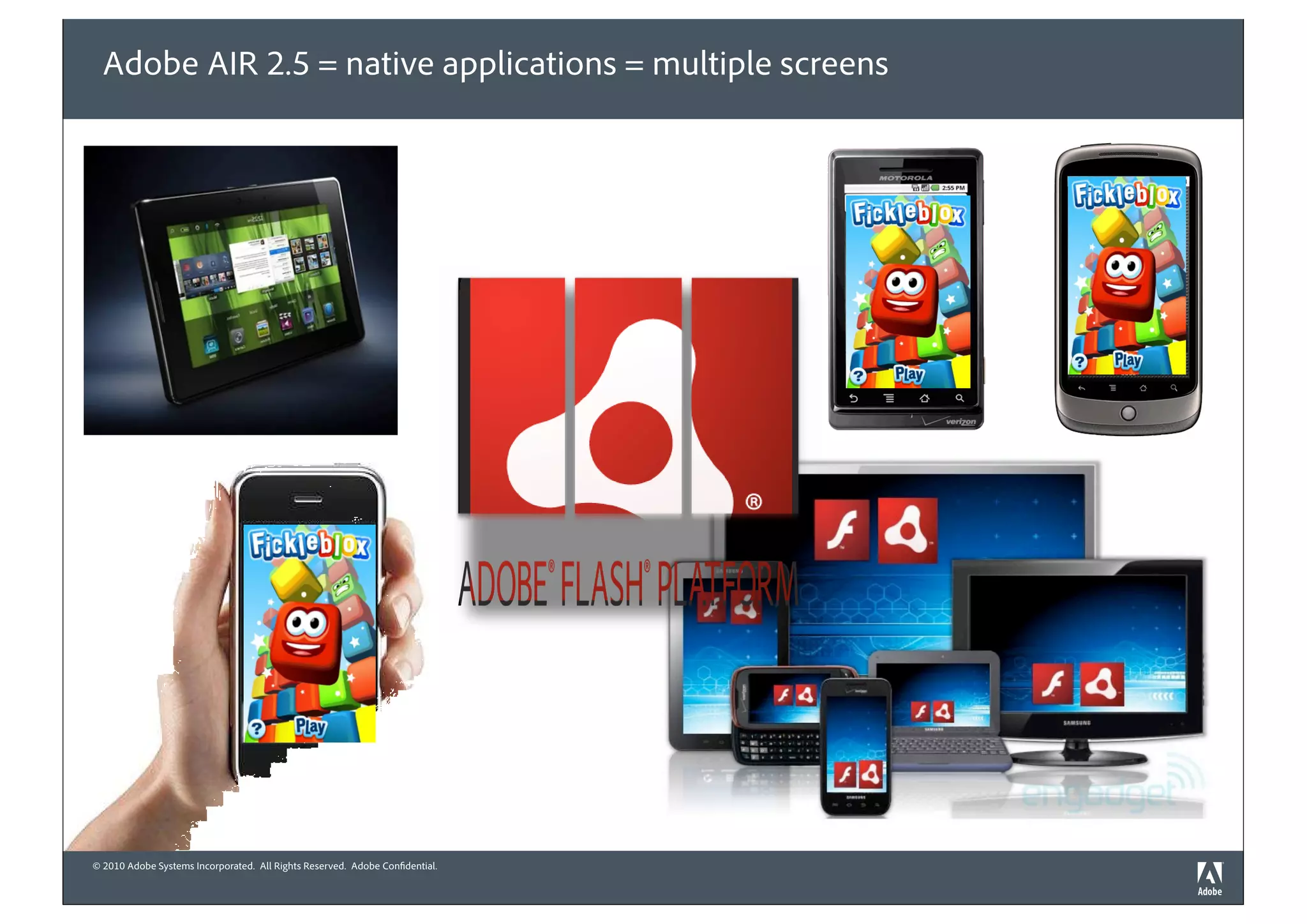 Adobe AIR 2.5 = native applications = multiple screens




© 2010 Adobe Systems Incorporated. All Rights Reserved. Adobe Confidential.
 