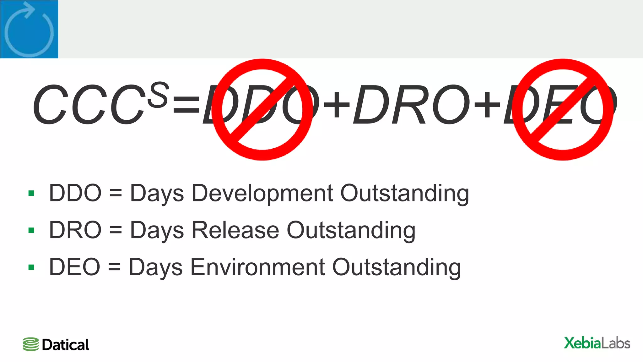 CCCS=DDO+DRO+DEO
▪ DDO = Days Development Outstanding
▪ DRO = Days Release Outstanding
▪ DEO = Days Environment Outstanding
 