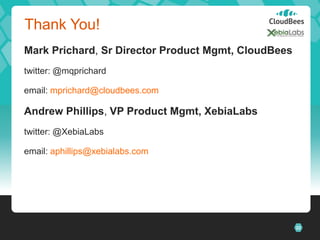 Thank You!
Mark Prichard, Sr Director Product Mgmt, CloudBees
twitter: @mqprichard

email: mprichard@cloudbees.com

Andrew...