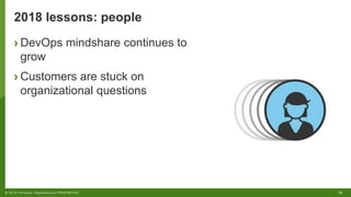 19© 2018 Forrester. Reproduction PROHIBITED.
2018 lessons: people
› DevOps mindshare continues to
grow
› Customers are stuck on
organizational questions
 