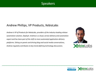 Speakers




Andrew Phillips, VP Products, XebiaLabs

Andrew is VP of Products for XebiaLabs, providers of the industry-leading release
automation solution, Deployit. Andrew is a cloud, service delivery and automation
expert and has been part of the shift to more automated application delivery
platforms. Sitting on panels and driving blog and social media conversations,
Andrew regularly contributes to key trend-defining technology discussions.
 