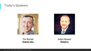 © 2017 Delphix. All Rights Reserved. Private and Confidential.
Today’s Speakers
2
Tim Buntel
XebiaLabs
Adam Bowen
Delphix
 