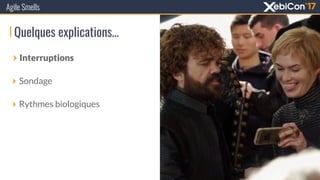 Quelques explications…
‣ Interruptions
‣ Sondage
‣ Rythmes biologiques
Agile Smells
 