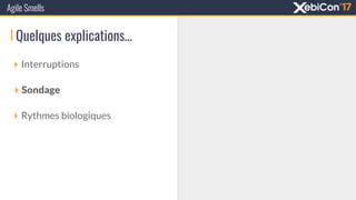Quelques explications…
‣ Interruptions
‣ Sondage
‣ Rythmes biologiques
Agile Smells
 