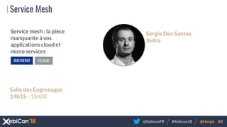 @XebiconFR @Horgix 88#Xebicon18
Service Mesh
Salle des Engrenages
14h15 - 15h00
Sergio Dos Santos
Xebia
 