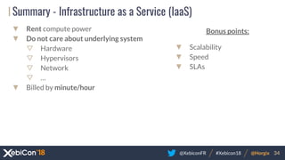 @XebiconFR @Horgix 34#Xebicon18
Summary - Infrastructure as a Service (IaaS)
▼ Rent compute power
▼ Do not care about unde...