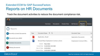 OpenText Confidential. ©2016 All Rights Reserved.
Extended ECM for SAP SuccessFactors
Reports on HR Documents
Track the document activities to reduce the document compliance risk.
 