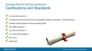 OpenText Confidential. ©2016 All Rights Reserved.
Extended ECM for SAP SuccessFactors
Certifications and Standards
U.S. Do...