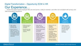OpenText Confidential. ©2016 All Rights Reserved.
Digital Transformation – Opportunity ECM in HR
Our Experience…
 High cr...