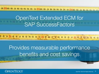 OpenText. ©2016 All Rights Reserved. 10
OpenText Extended ECM for
SAP SuccessFactors
Provides measurable performance
benef...