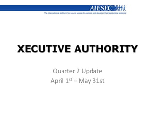 XECUTIVE AUTHORITY
Quarter 2 Update
April 1st – May 31st
 