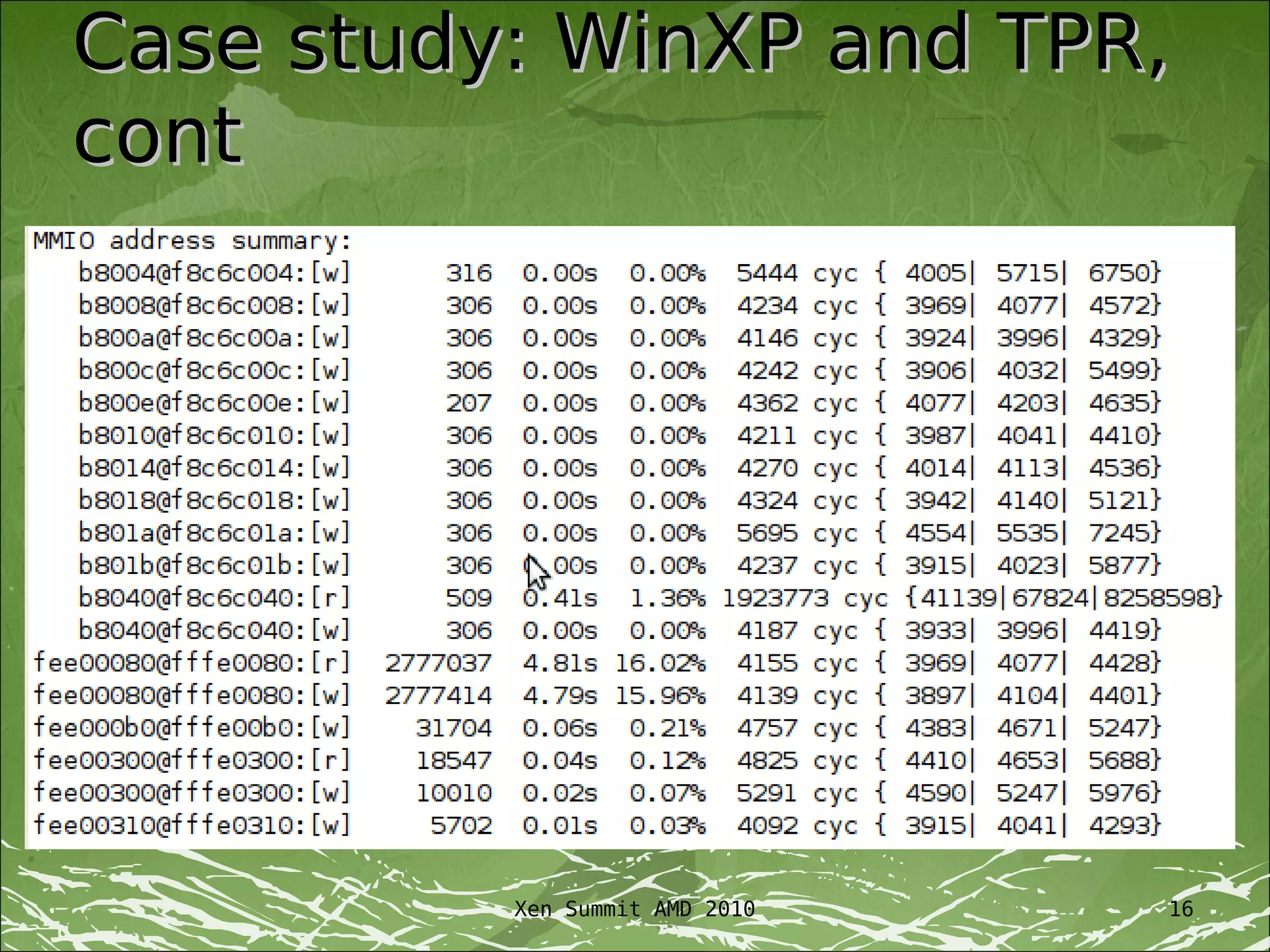 Case study: WinXP and TPR,
cont




          Xen Summit AMD 2010   16
 