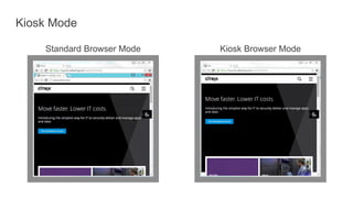 Kiosk Mode
Standard Browser Mode Kiosk Browser Mode
 