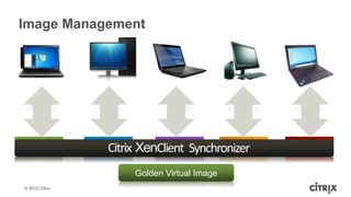 Image Management




Image 1            Citrix
                Image 2          Client Synchronizer 4
                                  Image 3      Image     Image 5

                            Golden Virtual Image
© 2012 Citrix
 