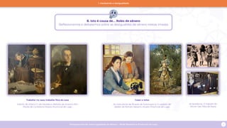 Programa escolar sobre Igualdade de Xénero - Rede Museística Provincial de Lugo 7
Traballar na casa, traballar fóra da casa
Interior de Villamil G de Paredes e Retrato de Antonio Ron
Pardo de Corredoira Museo Provincial de Lugo
Coser e loitar
As costureiras de Álvarez de Sotomayor e O cazador de
Bailén de Román Navarro. Museo Provincial de Lugo
As tecedoras. O traballo do
liño en San Paio de Narla
B. Isto é cousa de... Roles de xénero
Reflexionamos e debatemos sobre as desigualdes de xénero nestas imaxes
1. Hackeando a desigualdade
 