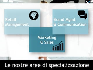 Le nostre aree di specializzazione
Retail
Management
Marketing
& Sales
Brand Mgmt
& Communication
 