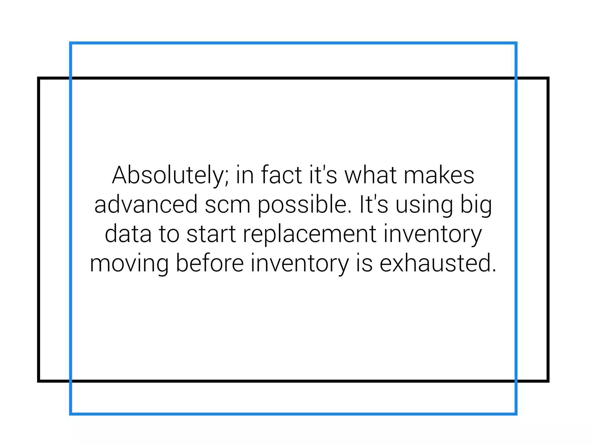 Absolutely; in fact it's what makes
advanced scm possible. It's using big
data to start replacement inventory
moving before inventory is exhausted.
 