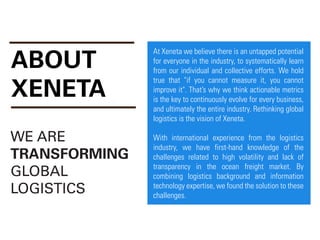 About
Xeneta
Container Freight Pricing
Transparency With One Platform In
Real Time & On Demand.
 