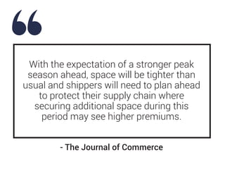 With the expectation of a stronger peak
season ahead, space will be tighter than
usual and shippers will need to plan ahea...