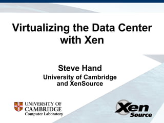 Virtualizing the Data Center with Xen Steve Hand University of Cambridge and XenSource 
