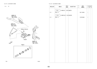 100
FIG.31-03 CLUTCH MASTER CYLINDER
(2111- )5F
313651
REFER TO
FIG
(PNC 31418)
REFER TO
FIG
(PNC 31301)
REFER TO
FIG
(PNC 31481)
04311
31410
31-02
31-02
31-02
9004A-17243(2)
FIG.31-03 CLUTCH MASTER CYLINDER
PROD_DATE MODELS
SPEC
CODE
DESCRIPTION
R
/
P
PART
NUMBER
O
Y
T
REV_REF
FR TO
+----------+
| 04311 | CYLINDER KIT, CLUTCH MASTER
+----------+
2111 - W10#..5F 04311-BZ020- 1
+----------+
| 31410 | CYLINDER ASSY, CLUTCH MASTER
+----------+
2111 - W10#..5F 31420-BZ040- 1
 