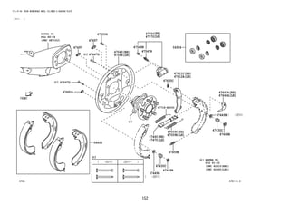 152
FIG.47-06 REAR DRUM BRAKE WHEEL CYLINDER & BACKING PLATE
(2111- )
47D115-C
REFER TO
FIG
(PNC 42410(RH))
(PNC 42440(LH))
REFER TO
FIG
(PNC 48710J)
47550H
47491B
47447G
47043
47044
47559D
47559E
47643A
47644A
47611C
47612A
47635C
47548R
47547R
47550
47570
04495
47460
47470
47430C
47449B
47430C
47449B
47459R
47447G
47497
04906
47718-BZ030
41-02
48-04
47449B
47449B
47497
 