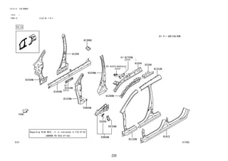 220
FIG.61-51 SIDE MEMBER
(2210- )
FRONT,LH ILLUST NO. 3 OF 5
617585
61386D
61204
61246
61308
61109A
61024B
61404E
61416B
53354
53804B
57-52 61412
61132B
61312B
91673-80616(2)
53822B
61038A
61729A
61248B
55724B
 