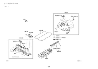 236
FIG.64-55 DECK BOARD & DECK TRIM COVER
(2111- )
645155-A
90467-T0021(9)
90467-T0021(8)
9004A-46338(4)
64721G
64421A
64730K
62594H
62595J
64771G
64993
64714J
67935F
58410B
64740E
64730J
67807C
67808B
67808C
 