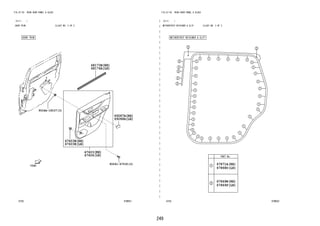 249
FIG.67-55 REAR DOOR PANEL & GLASS
―
―
―
―
―
―
―
―
―
―
―
―
―
―
―
―
―
―
―
―
―
―
―
―
―
―
―
―
―
―
―
―
―
―
(2111- )
DOOR TRIM ILLUST NO. 2 OF 3
6755 67B651
9004A-18037(3)
90041-67030(3)
69287A
69288A
68173B
68174A
67603
67604
67603B
67603E
FIG.67-55 REAR DOOR PANEL & GLASS
(2111- )
WETHERSTRIP RETAINER & CLIP ILLUST NO. 3 OF 3
67B652
67869N
67869P
67871A
67868D
 