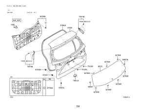 256
FIG.67-61 BACK DOOR PANEL & GLASS
(2111- )
BACK DOOR ILLUST NO. 1 OF 2
67B628-A
6761
75395-BZ010(2)
75395-BZ010(2)
64780A
67750A
75129C
74811G
67837L
75129C 68131
62785F
62785F
64827A
62785F
62785F
62785F
62785F
62785F
64828
75574B
75573K
67881A
67005
67293
67005B
 