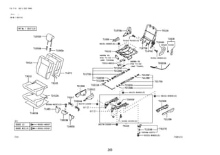 266
FIG.71-51 SEAT & SEAT TRACK
(2111- )
RR NO.1 SEAT(LH)
71D913-E
REFER TO
FIG
(PNC 73590A)
REFER TO
FIG
(PNC 73480)
91552-81020(2)
71875B
71876C
71879A
73012-BZ010
94151-80800(2)
94151-80800(2)
71-52
90041-05547
90041-48007
79012
71950D
71956B
71990A
79014
91551-80820(2)
94151-80800(6)
79104
72125F
72125F
72138B
72265D
72138B
72170D
72170D
72265D
72138B
72138B
71691C
72158E
9004A-16071
71324K 79107C
91551-80820(2)
90179-10065
90179-10065
71692B
72129B
79106
72660F
72211B
79958A
79959B
79187
71485
90520-01002
72638
71844D
71696
79102
78920B
71485D
79185
71673
71621B
71612A
9004A-46323(2)
91552-81030(2)
71-52
 