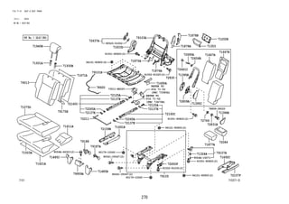 270
FIG.71-51 SEAT & SEAT TRACK
(2111- )W101
RR NO.1 SEAT(RH)
71E071-D
REFER TO
FIG
(PNC 73380A)
REFER TO
FIG
(PNC 73470B)
71671A
71875A
71876A
71833D
71611A
94151-80800(2)
94151-80800(2)
73011-BZ020
90520-01002
71075D
71940B
71931A
71930B
79175E
79013
91551-80820(2)
79103A
94151-80800(6)
79101B
72125A
72125A
72137E
72265A
72137E
72160C
72160C
72265A
72137E
72137E
72211
71691B
72159B
90179-10065
72749
72831B
71396B
72809A
72637A
79187A
79959A
79188
71485B
71485C
90041-05547(2)
90041-05547(2)
71695A
71-52
71-52
72661C
71353
71202B
71395B
72690A
72656B
71395C
72830
71667A
71667B
91551-80820(2)
78899-28020
71878B
71878A
91552-81020(2)
72650F
9004A-16071
71324A 79107A
91551-80820(2)
78920
71503A
71621A
9004A-46323(2)
91552-81030(2)
90179-10065 79105
71692C
72157F
71877A
72084
 