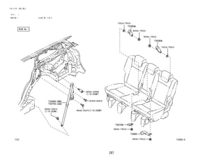 287
FIG.71-52 SEAT BELT
(2111- )
REAR NO.1 ILLUST NO. 2 OF 3
71D865-A
73470B
90041-79312
73214-75010
90041-05471
73360C
73370C
90041-05471
91553-80612
90041-05582
90041-79312
73480
73590A
90041-79312
73380A
90041-79312
73214-75010
 