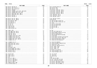 PART NAME PAGE
PANEL SUB-ASSY, FRONT DOOR, RH ････････････････････････････････････････････････････ 241
PANEL SUB-ASSY, FRONT FLOOR SIDE, LH ･･････････････････････････････････････････････ 201
PANEL SUB-ASSY, FRONT FLOOR SIDE, RH ･･････････････････････････････････････････････ 201
PANEL SUB-ASSY, INSTRUMENT ････････････････････････････････････････････････････････ 190
PANEL SUB-ASSY, INSTRUMENT CLUSTER FINISH, LOWER CENTER ･･･････････････････････････ 190
PANEL SUB-ASSY, INSTRUMENT PANEL FINISH, LOWER ････････････････････････････････････ 190
PANEL SUB-ASSY, QUARTER WHEEL HOUSE, INNER LH ･････････････････････････････････････ 224
PANEL SUB-ASSY, QUARTER WHEEL HOUSE, INNER RH ･････････････････････････････････････ 224
PANEL SUB-ASSY, REAR DOOR, LH ･････････････････････････････････････････････････････ 250
PANEL SUB-ASSY, REAR DOOR, RH ･････････････････････････････････････････････････････ 250
PANEL SUB-ASSY, ROOF SIDE, INNER LH ･･･････････････････････････････････････････････ 225
PANEL SUB-ASSY, ROOF SIDE, INNER RH ･･･････････････････････････････････････････････ 225
PANEL, BODY LOWER BACK, INNER ･････････････････････････････････････････････････････ 205
PANEL, BODY LOWER BACK, LH ････････････････････････････････････････････････････････ 205
PANEL, BODY LOWER BACK, RH ････････････････････････････････････････････････････････ 205
PANEL, BOX SIDE, NO.1 ･････････････････････････････････････････････････････････････ 211
PANEL, BOX SIDE, NO.2 ･････････････････････････････････････････････････････････････ 211
PANEL, CENTER SEAT BACK ･･･････････････････････････････････････････････････････････ 274
PANEL, CONSOLE REAR END ･･･････････････････････････････････････････････････････････ 212
PANEL, CONSOLE REAR END, NO.2 ･････････････････････････････････････････････････････ 212
PANEL, CONSOLE, UPPER ･････････････････････････････････････････････････････････････ 211
PANEL, FRONT ARMREST BASE, UPPER LH ･･･････････････････････････････････････････････ 291
PANEL, FRONT ARMREST BASE, UPPER RH ･･･････････････････････････････････････････････ 291
PANEL, FRONT DOOR, OUTER LH ･･･････････････････････････････････････････････････････ 241
PANEL, FRONT DOOR, OUTER RH ･･･････････････････････････････････････････････････････ 241
PANEL, INSTRUMENT CLUSTER FINISH, CENTER ･･････････････････････････････････････････ 190
PANEL, INSTRUMENT CLUSTER FINISH, NO.1 ････････････････････････････････････････････ 190
PANEL, INSTRUMENT CLUSTER FINISH, UPPER ･･･････････････････････････････････････････ 190
PANEL, INSTRUMENT PANEL FINISH, LOWER NO.1 ････････････････････････････････････････ 190
PANEL, INSTRUMENT SIDE, NO.1 ･･････････････････････････････････････････････････････ 190
PANEL, INSTRUMENT SIDE, NO.2 ･･････････････････････････････････････････････････････ 190
PANEL, QUARTER WHEEL HOUSE, OUTER LH ･･････････････････････････････････････････････ 224
PANEL, QUARTER WHEEL HOUSE, OUTER RH ･･････････････････････････････････････････････ 224
PANEL, QUARTER, LH ････････････････････････････････････････････････････････････････ 224
PANEL, QUARTER, RH ････････････････････････････････････････････････････････････････ 224
PANEL, REAR CONSOLE, UPPER ････････････････････････････････････････････････････････ 211
PANEL, REAR DOOR ARMREST BASE, UPPER LH ･･･････････････････････････････････････････ 291
PANEL, REAR DOOR ARMREST BASE, UPPER RH ･･･････････････････････････････････････････ 291
PANEL, REAR DOOR, OUTER LH ････････････････････････････････････････････････････････ 250
PANEL, REAR DOOR, OUTER RH ････････････････････････････････････････････････････････ 250
PANEL, REAR SEAT BACK ･････････････････････････････････････････････････････････････ 273
PANEL, ROCKER, OUTER LH ･･･････････････････････････････････････････････････････････ 223
PANEL, ROCKER, OUTER RH ･･･････････････････････････････････････････････････････････ 223
PANEL, ROOF ･･･････････････････････････････････････････････････････････････････････ 228
PANEL, ROOF SIDE, INNER LH ････････････････････････････････････････････････････････ 225
PANEL, ROOF SIDE, INNER REAR LH ･･･････････････････････････････････････････････････ 225
PANEL, ROOF SIDE, INNER REAR RH ･･･････････････････････････････････････････････････ 225
PANEL, ROOF SIDE, INNER RH ････････････････････････････････････････････････････････ 225
PANEL, WINDSHIELD HEADER, INNER ･･･････････････････････････････････････････････････ 228
PATCH, SIDE PANEL REAR END, LH ････････････････････････････････････････････････････ 225
PANEL - PATCH,
PART NAME PAGE
PATCH, SIDE PANEL REAR END, RH ････････････････････････････････････････････････････ 225
PEDAL SUB-ASSY, BRAKE ･････････････････････････････････････････････････････････････ 147
PEDAL SUB-ASSY, CLUTCH ････････････････････････････････････････････････････････････ 98
PILLAR SUB-ASSY, CENTER BODY, INNER LH ････････････････････････････････････････････ 223
PILLAR SUB-ASSY, CENTER BODY, INNER RH ････････････････････････････････････････････ 223
PILLAR SUB-ASSY, FRONT BODY, INNER LH ･････････････････････････････････････････････ 222
PILLAR SUB-ASSY, FRONT BODY, INNER RH ･････････････････････････････････････････････ 222
PILLAR, CENTER BODY, OUTER LH ･････････････････････････････････････････････････････ 223
PILLAR, CENTER BODY, OUTER RH ･････････････････････････････････････････････････････ 223
PILLAR, FRONT BODY, OUTER LH ･･････････････････････････････････････････････････････ 222
PILLAR, FRONT BODY, OUTER RH ･･････････････････････････････････････････････････････ 222
PIN(FOR PUSH ROD) ･････････････････････････････････････････････････････････････････ 147
PIN, FRONT DISC BRAKE CYLINDER SLIDE ･･････････････････････････････････････････････ 151
PIN, FRONT DISC BRAKE CYLINDER SLIDE, NO.2 ････････････････････････････････････････ 151
PIN, PISTON ･･･････････････････････････････････････････････････････････････････････ 69
PIN, REAR SEAT CUSHION SUPPORT ････････････････････････････････････････････････････ 281
PIN, REAR SEAT CUSHION SUPPORT ････････････････････････････････････････････････････ 281
PIN, REAR SEAT HINGE ･･････････････････････････････････････････････････････････････ 273
PIN, REAR SEAT HINGE, LH ･･････････････････････････････････････････････････････････ 273
PIN, RING ･････････････････････････････････････････････････････････････････････････ 57
PIN, RING ･････････････････････････････････････････････････････････････････････････ 57
PIN, RING (FOR CYLINDER HEAD SET) ･････････････････････････････････････････････････ 61
PIN, RING(FOR CAMSHAFT BEARING CAP SETTING) ･･･････････････････････････････････････ 57
PIN, RING(FOR CYLINDER BLOCK NO.1 ) ･･･････････････････････････････････････････････ 61
PIN, SHOE HOLD DOWN SPRING(FOR REAR BRAKE) ････････････････････････････････････････ 153
PIN, SLOTTED SPRING ･･･････････････････････････････････････････････････････････････ 113
PIN, SLOTTED SPRING (FOR REVERSE IDLER GEAR SHAFT) ････････････････････････････････ 110
PIN, SLOTTED SPRING (FOR SELECT INNER LEVER) ･･････････････････････････････････････ 113
PIN, STRAIGHT(FOR BRAKE MASTER CYLINDER) ･･････････････････････････････････････････ 148
PIN, STRAIGHT(FOR CLUTCH HOUSING SET) ･････････････････････････････････････････････ 61
PIN, STRAIGHT(FOR CRANKSHAFT) ･････････････････････････････････････････････････････ 70
PIN, STRAIGHT(FOR MANUAL TRANSMISSION CASE) ･･･････････････････････････････････････ 105
PIN, STRAIGHT(FOR OIL PAN) ････････････････････････････････････････････････････････ 61
PIN, STRAIGHT(FOR TIMING GEAR COVER SET) ･･････････････････････････････････････････ 61
PIPE ASSY, EXHAUST, CENTER ････････････････････････････････････････････････････････ 85
PIPE ASSY, EXHAUST, FRONT ･････････････････････････････････････････････････････････ 85
PIPE ASSY, EXHAUST, TAIL ･･････････････････････････････････････････････････････････ 85
PIPE SUB-ASSY, FUEL TANK INLET ････････････････････････････････････････････････････ 305
PIPE, COOLER REFRIGERANT LIQUID, B ････････････････････････････････････････････････ 386
PIPE, COOLER REFRIGERANT LIQUID, C ････････････････････････････････････････････････ 386
PIPE, FUEL DELIVERY ･･･････････････････････････････････････････････････････････････ 96
PIPE, VENTILATION ･････････････････････････････････････････････････････････････････ 87
PIPE, WATER BY-PASS ･･･････････････････････････････････････････････････････････････ 79
PISTON ････････････････････････････････････････････････････････････････････････････ 69
PISTON, FRONT DISC BRAKE ･･････････････････････････････････････････････････････････ 151
PLATE ASSY, FRONT DOOR LOCK STRIKER ･･･････････････････････････････････････････････ 246
PLATE ASSY, REAR DOOR LOCK STRIKER ････････････････････････････････････････････････ 254
PLATE SUB-ASSY, BRAKE BACKING, REAR LH ････････････････････････････････････････････ 153
PLATE SUB-ASSY, BRAKE BACKING, REAR RH ････････････････････････････････････････････ 153
PLATE SUB-ASSY, FRONT SIDE MEMBER, LH ･････････････････････････････････････････････ 200
PATCH, - PLATE
29
 