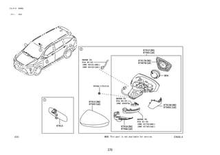 370
FIG.87-01 MIRROR
(2111- )W101
87K045-A
REFER TO
FIG
(PNC 81730(RH))
(PNC 81740(LH))
REFER TO
FIG
(PNC 82151(RH))
(PNC 82152(LH))
REFER TO
FIG
(PNC 89997A)
9004A-17219(3)
81-06
87910
87940
87917B
87947B
87915B
87945C
N04
82-02
87915
87945
8791A
8794A
N04
84-20
87810
 