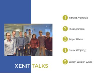 XENIT TALKS
Roxana Angheluta
Thijs Lemmens
Jasper Hilven
Willem Van den Eynde
Younes Regaieg
 