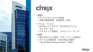 ? 2013 Citrix
?? n}
?? ITȥӥͥȤp
?? ܛʘIխhT?á
?? `
?? BYOD˥ C ǥХ
ե`ӥ
?? ǥȥåׁ뻯ե`ߩ` ǩ`
?? Y
?? ?20%pݩ`ȥ`p
?? ǥХxk֫ C 46%Macxk
?? Top 50 Best Places to Work x
 