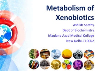Metabolism of
Xenobiotics
Ashikh Seethy
Dept of Biochemistry
Maulana Azad Medical College
New Delhi-110002
 