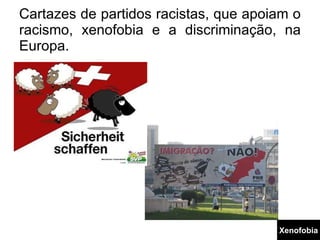Cartazes de partidos racistas, que apoiam o racismo, xenofobia e a discriminação, na Europa. Xenofobia 